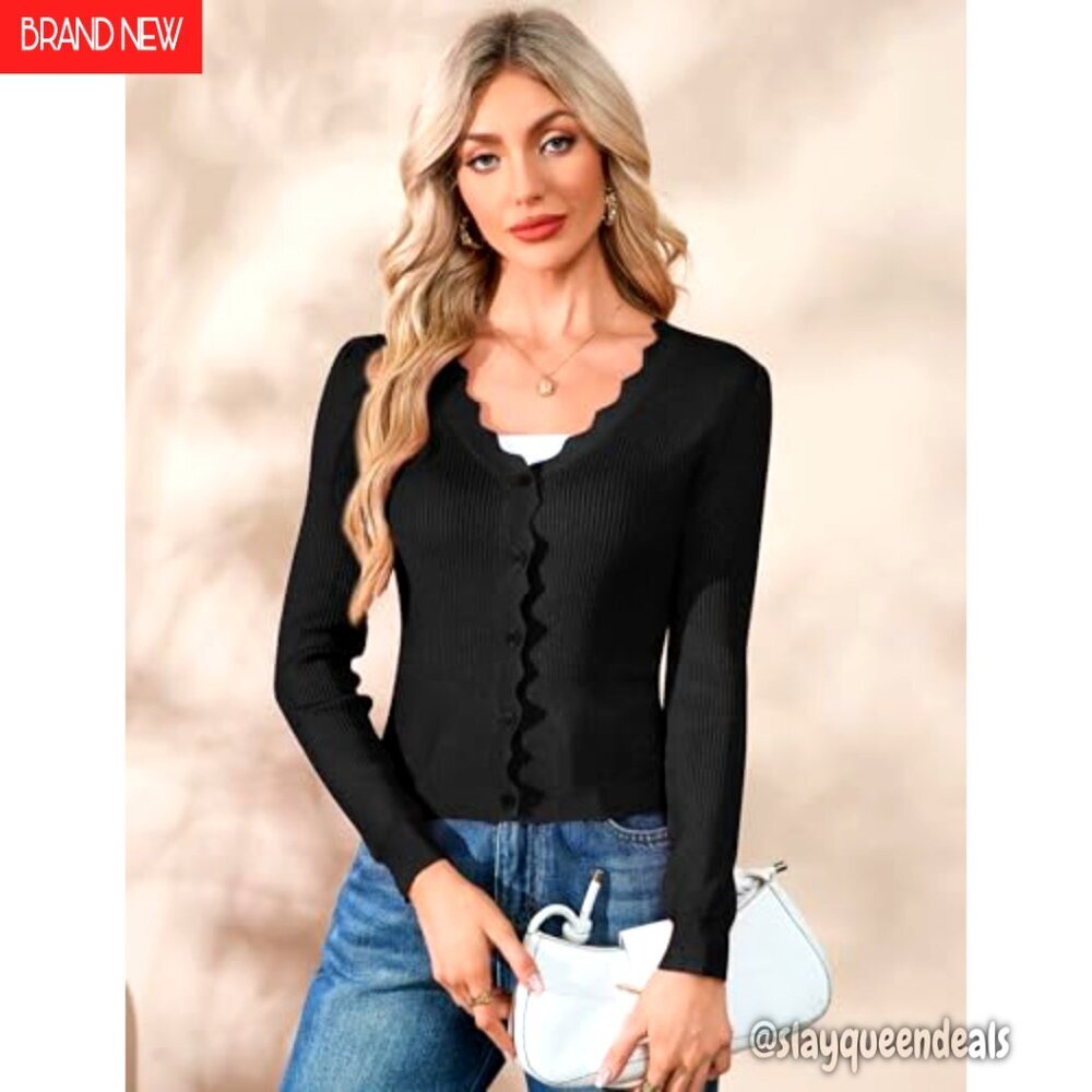 Long Sleeve V-Neck Knit Cardigan Slim Fit Lightweight Open Front Sweater - Picture 4 of 8
